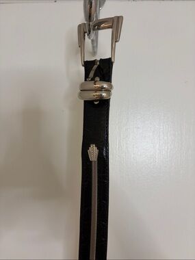 Black Leather Men's Belt with Silver Accents